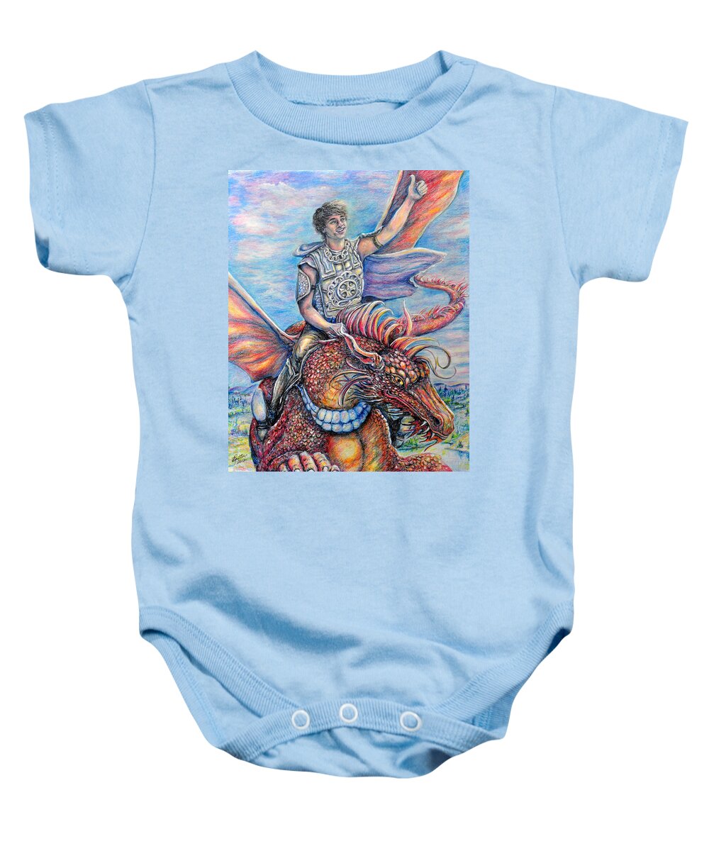 Dragon Baby Onesie featuring the drawing Amazing Rider by Gail Butler