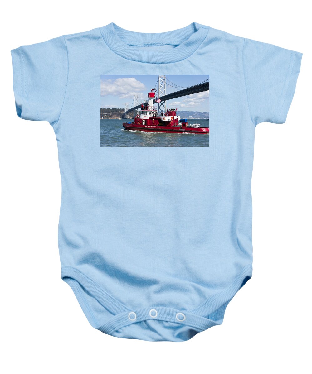 Americas Cup Baby Onesie featuring the photograph Americas Cup SF Fire Department by Weir Here And There
