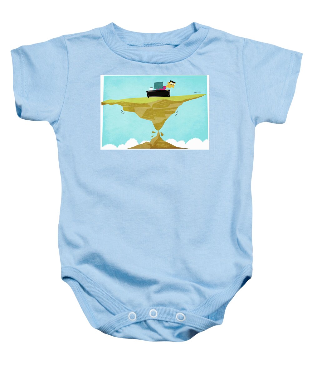 30-34 Years Baby Onesie featuring the photograph Anxious Man Working At Desk by Ikon Ikon Images