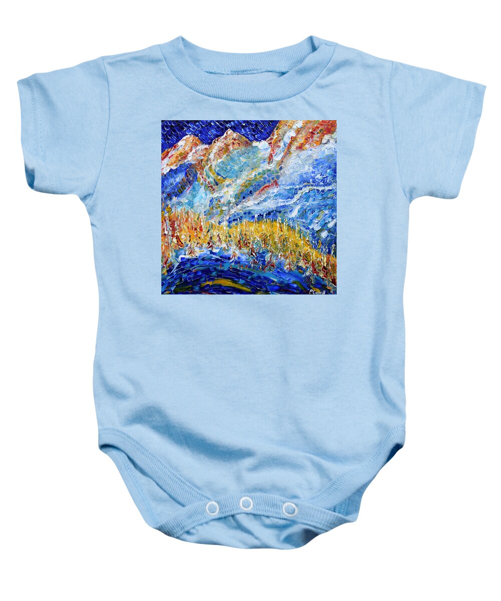 Argentiere Baby Onesie featuring the painting Argentiere Near Chamonix Ski Scene by Pete Caswell