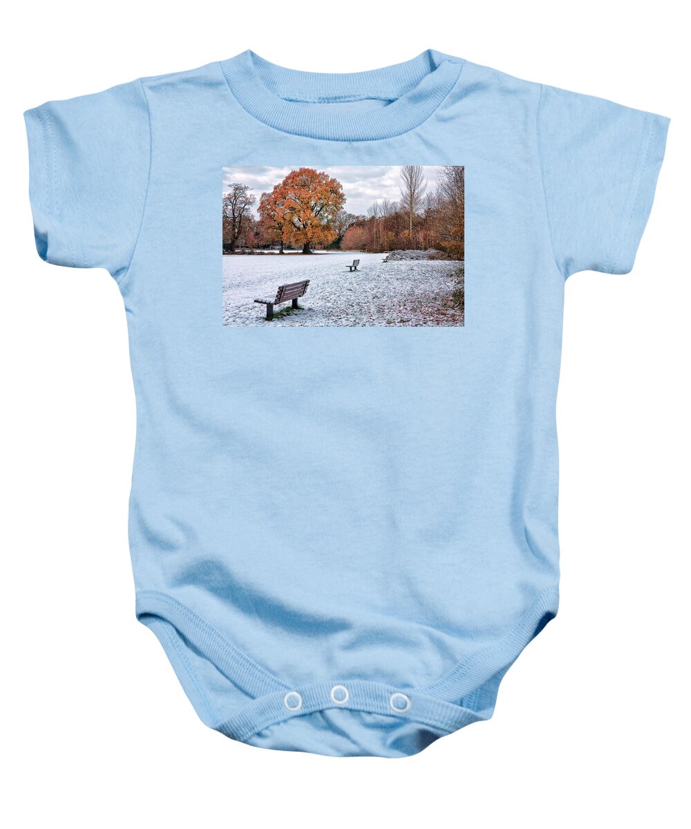 Shirley Mitchell Baby Onesie featuring the photograph Autumn meet Winter by Shirley Mitchell