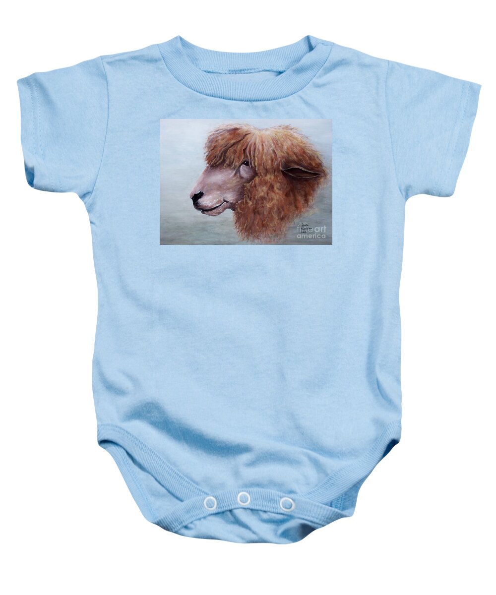 Sheep Baby Onesie featuring the painting Bad Hair Day by Judy Kirouac