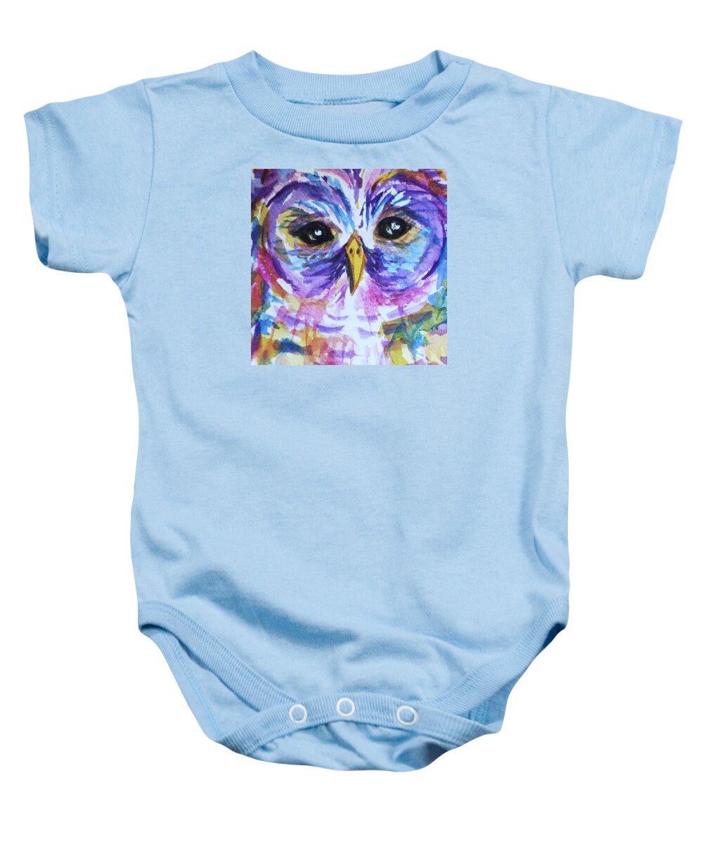 Barred Owl Baby Onesie featuring the painting Barred Owl - Square Format by Ellen Levinson