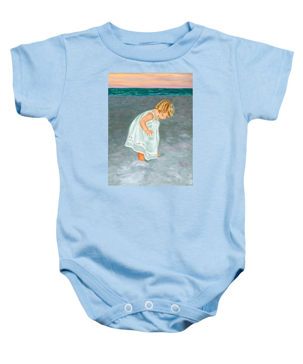Beach Baby Onesie featuring the painting Beach Baby in White by Jill Ciccone Pike