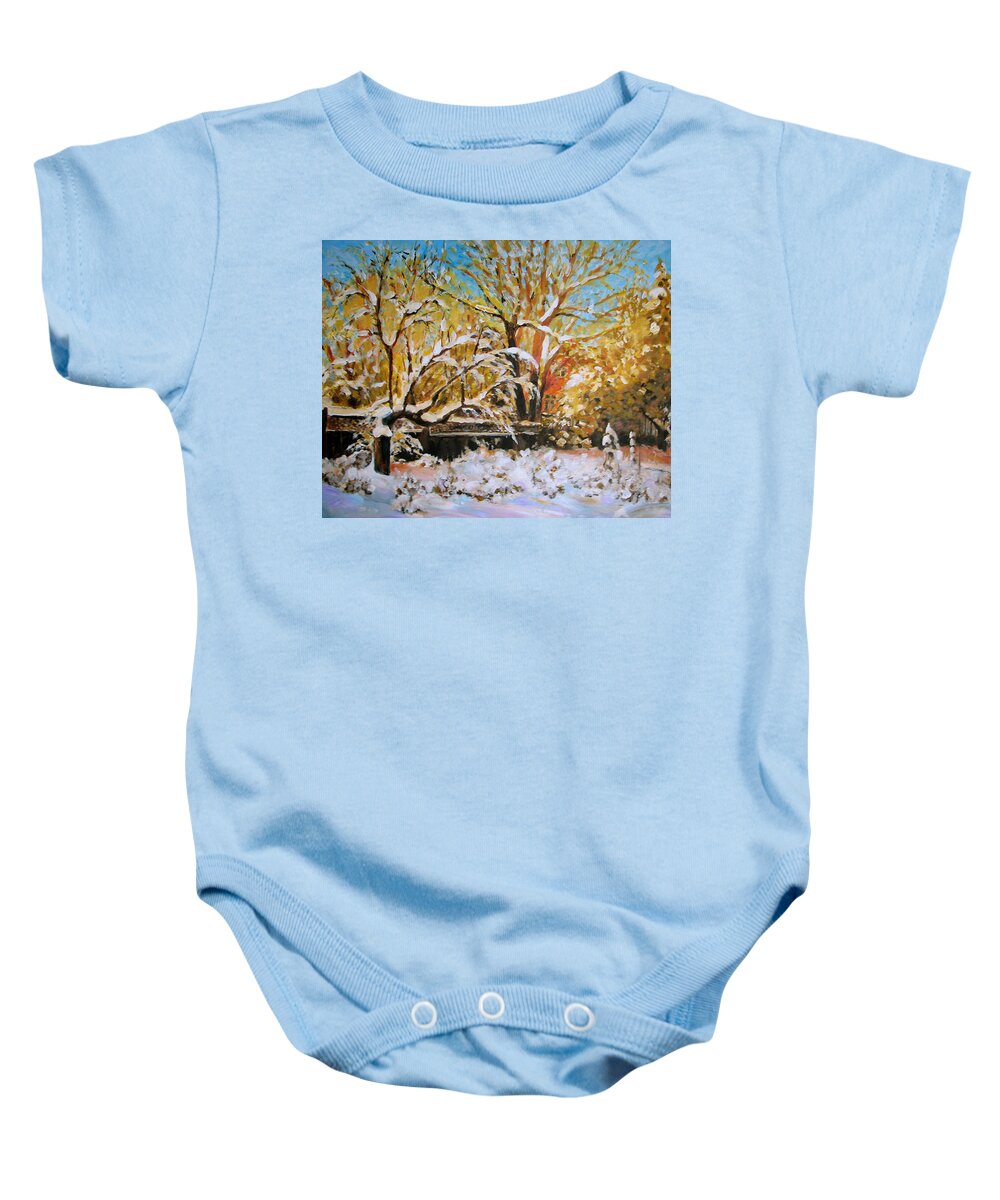 Snow Baby Onesie featuring the painting Before They Were Gone by Anne F Marshall