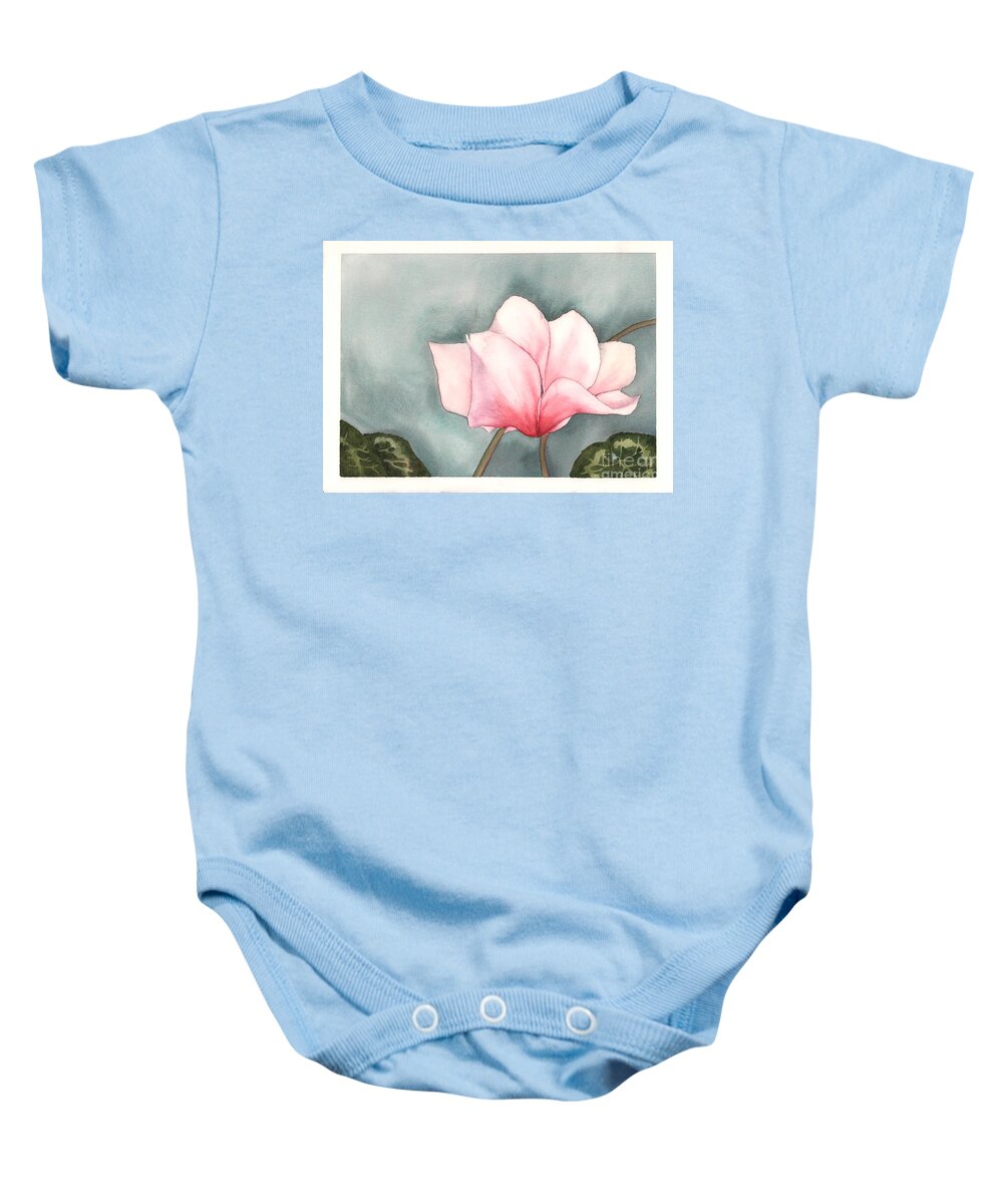 Cyclamen Baby Onesie featuring the painting Big Pink Cyclamen by Hilda Wagner