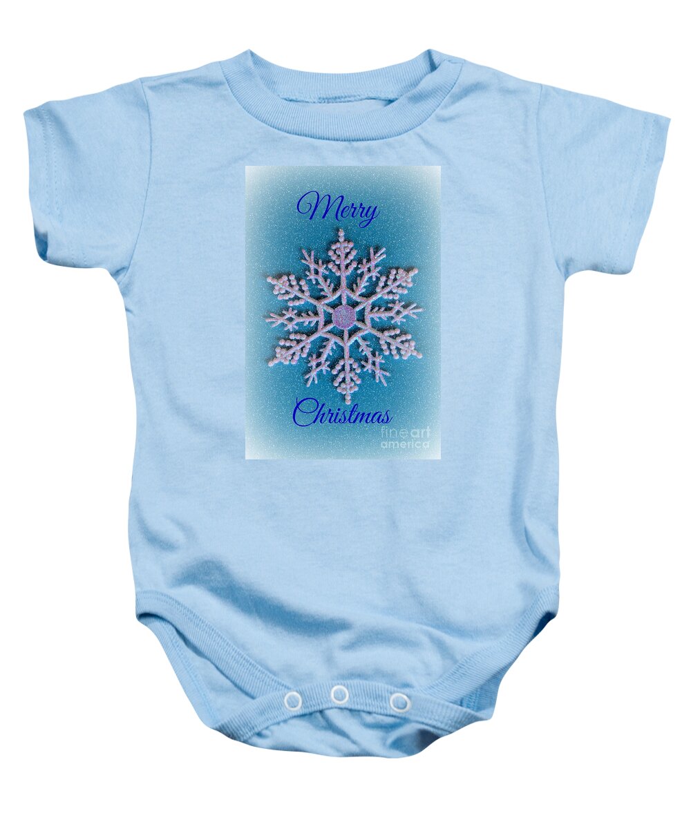 Christmas Card Baby Onesie featuring the photograph Blue Christmas by Clare Bevan