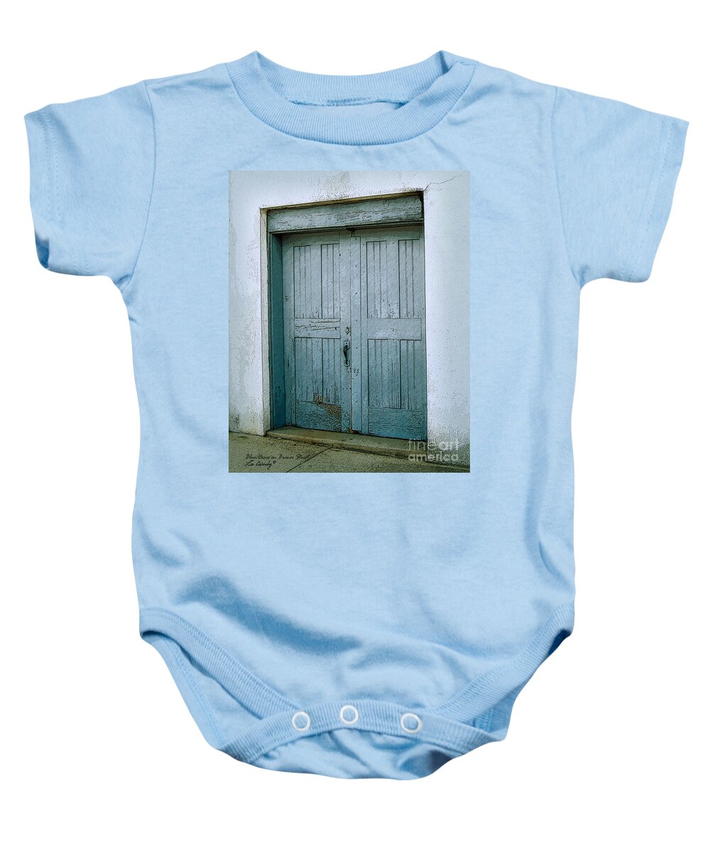 Paris Tennessee Baby Onesie featuring the photograph Blue Doors On Brewer Street by Lee Owenby
