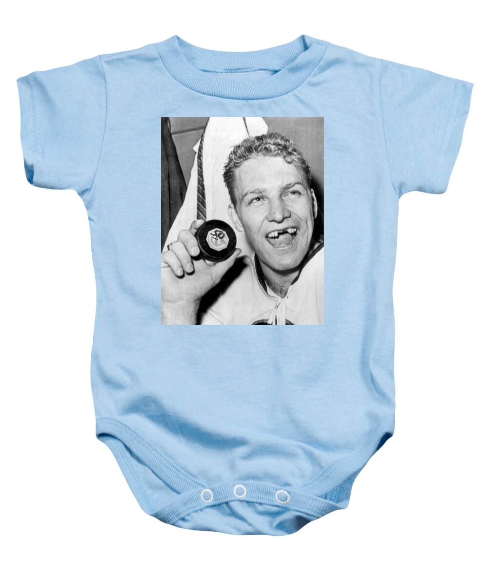 1 Person Baby Onesie featuring the photograph Bobby Hull Scores 50th Goal by Underwood Archives