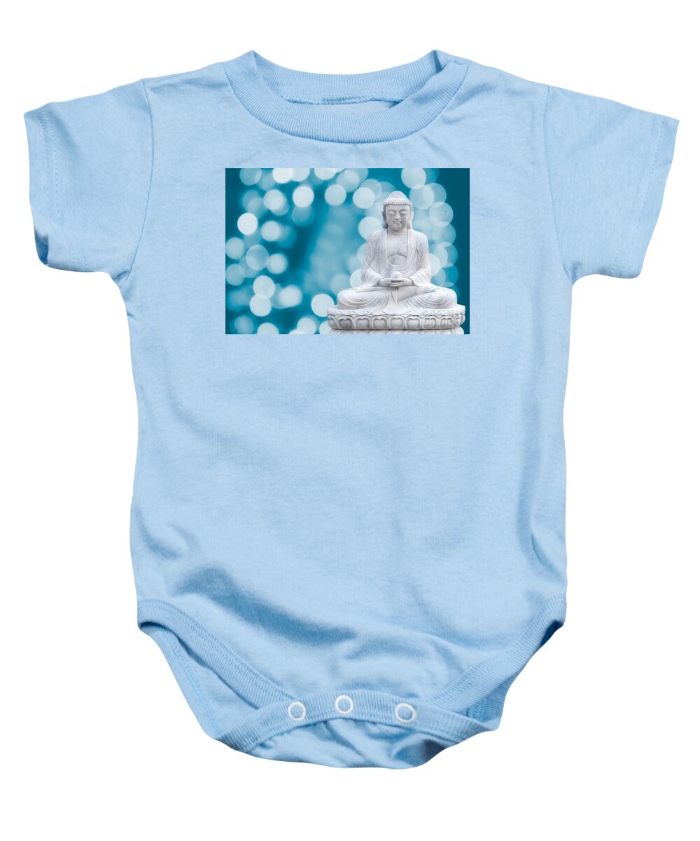 Asia Baby Onesie featuring the photograph Buddha Enlightenment Blue by Hannes Cmarits
