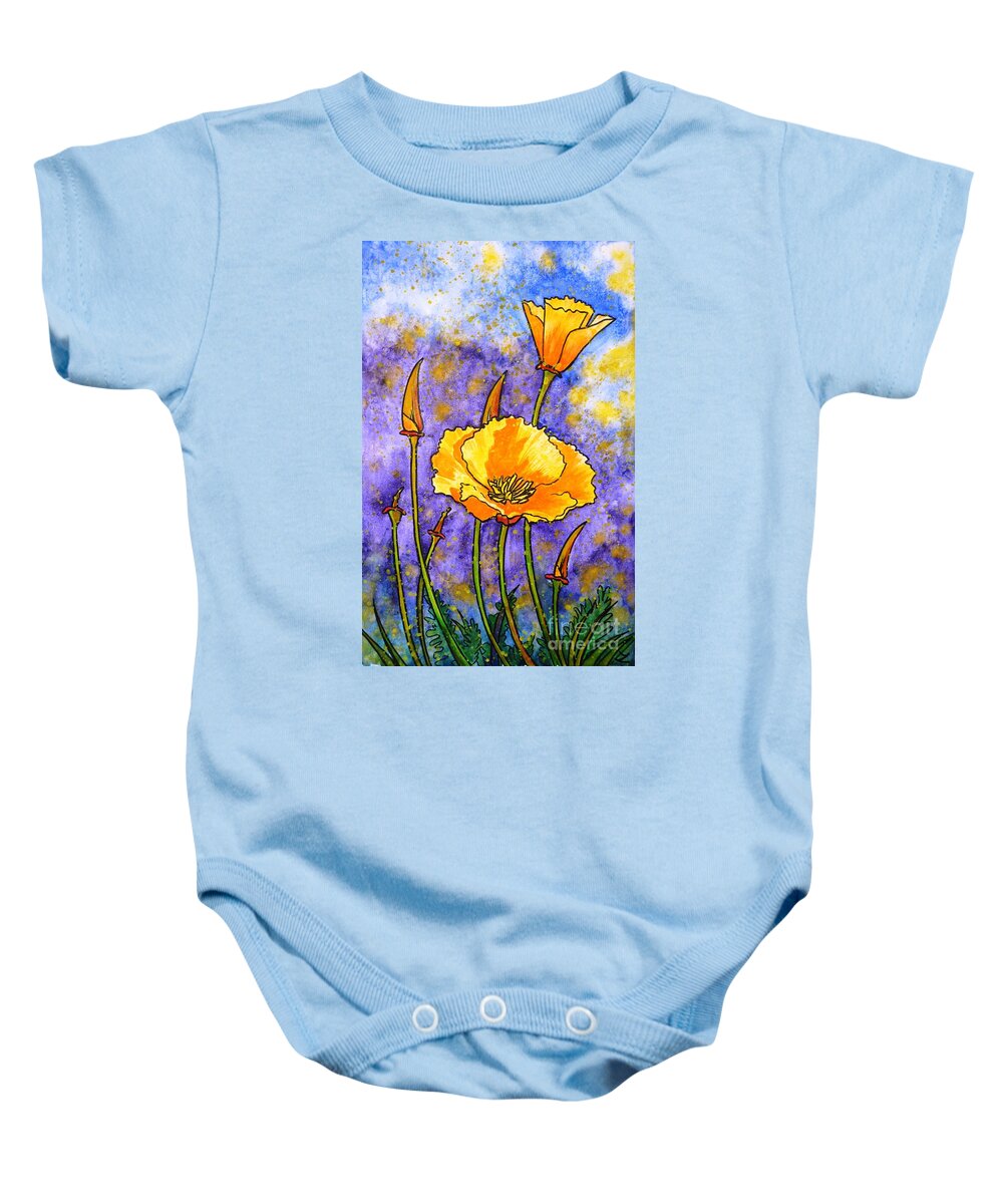 California Poppies Baby Onesie featuring the painting California Poppies by Zaira Dzhaubaeva