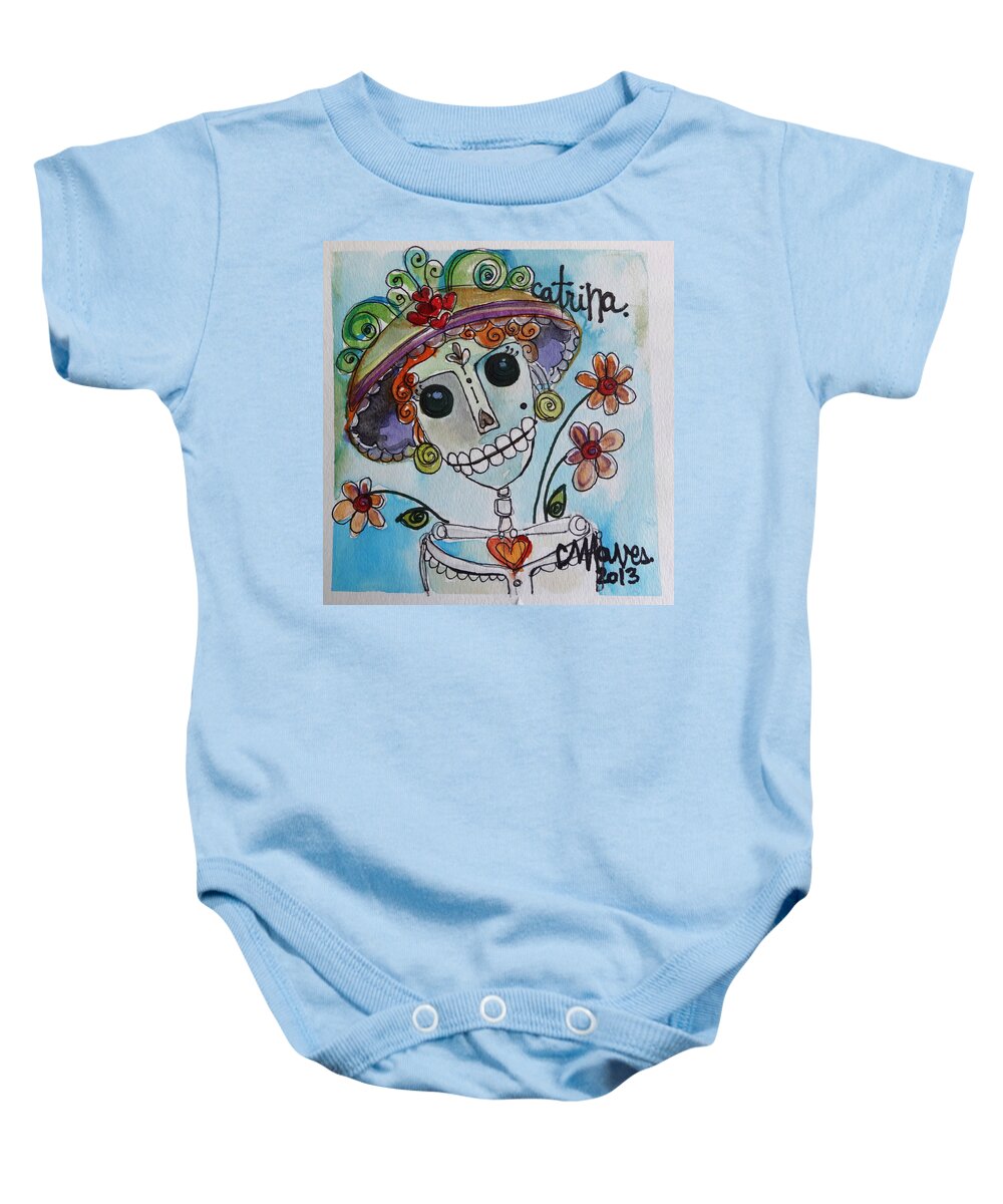Dia De Los Muertos Baby Onesie featuring the painting Catrina 2013 by Laurie Maves ART