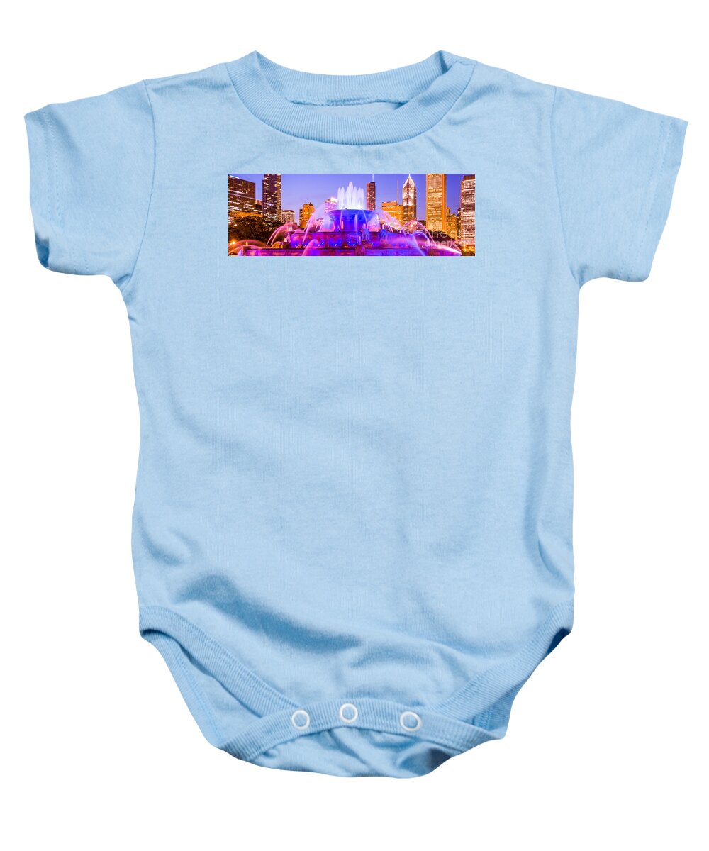 Buckingham Baby Onesie featuring the photograph Chicago Panoramic Picture with Buckingham Fountain by Paul Velgos