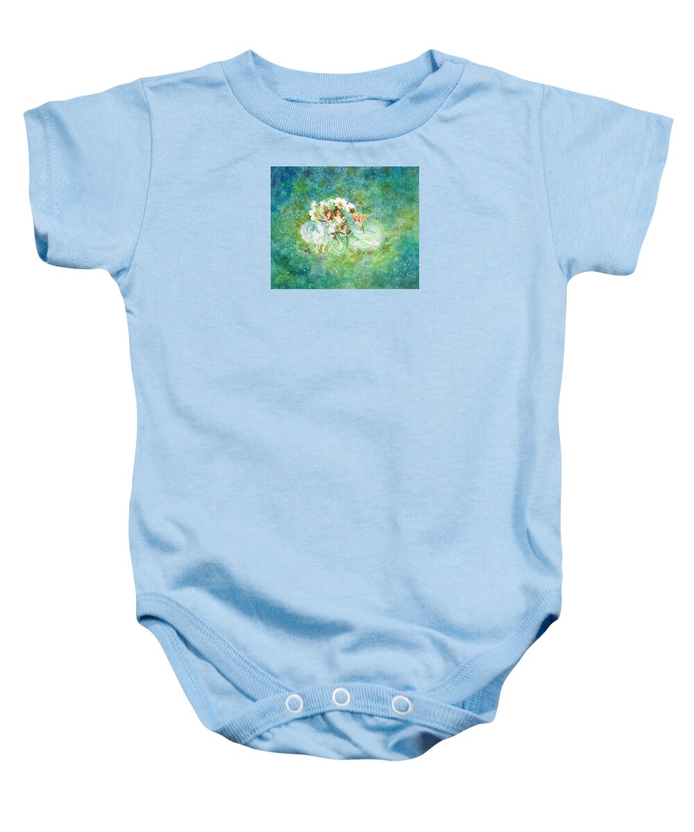 Fairies Baby Onesie featuring the painting Christmas Fairies by Lynn Bywaters