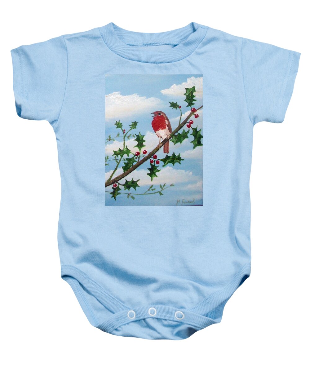 Robin Baby Onesie featuring the painting Christmas Robin by Asa Jones