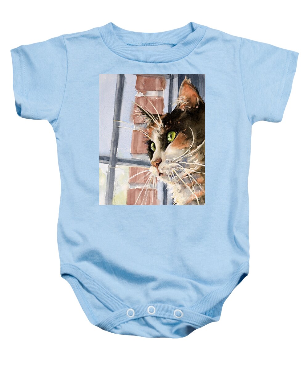 Cat Baby Onesie featuring the painting City Cat by Judith Levins