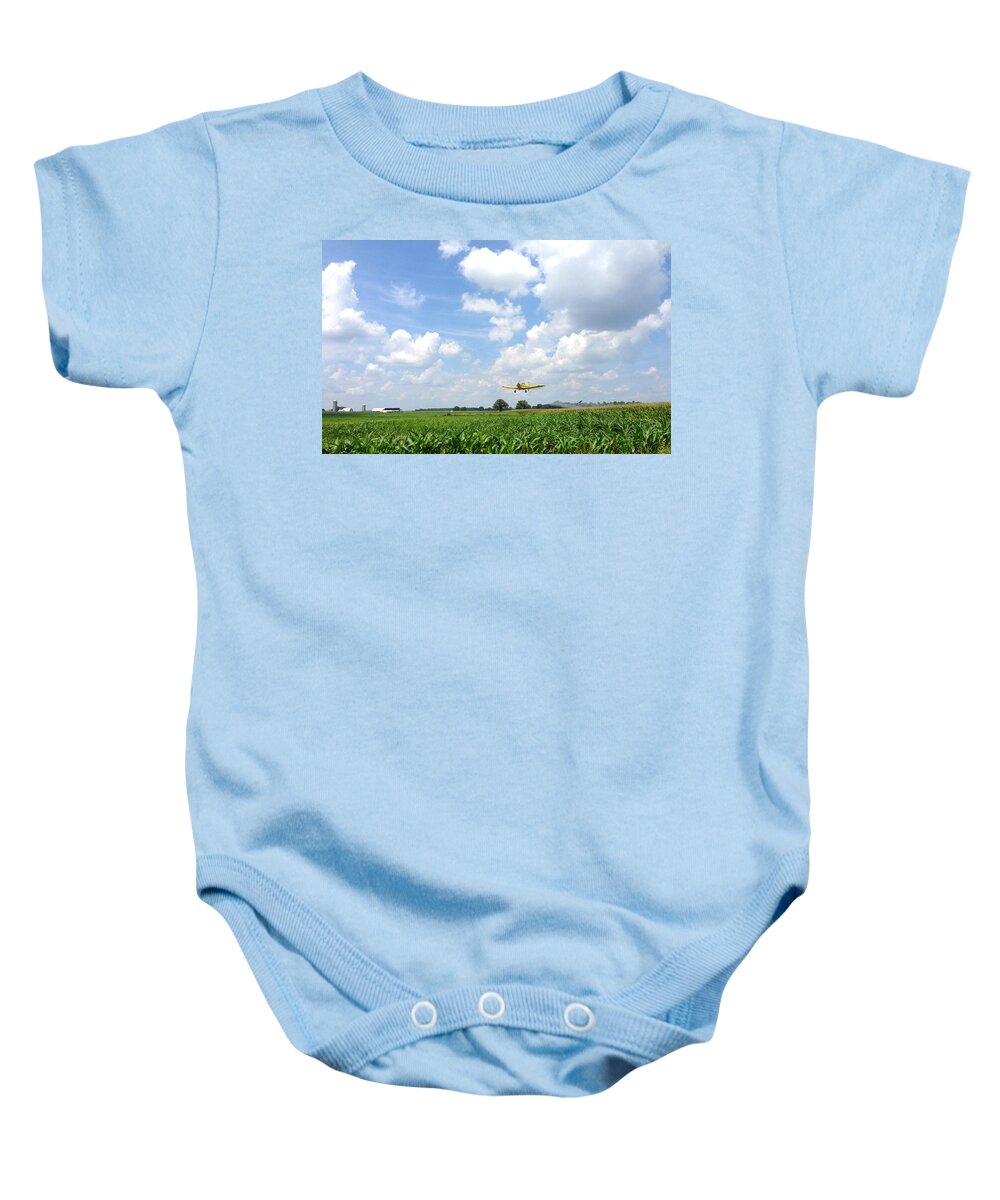 Landscape Baby Onesie featuring the photograph Yellow Crop Duster by Charles Kraus