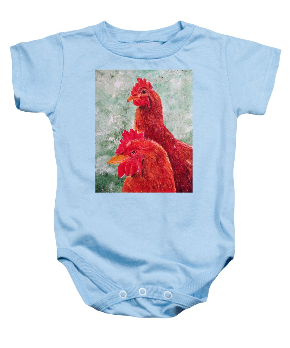 Double Trouble Baby Onesie featuring the painting Double Trouble by Cheryl Nancy Ann Gordon