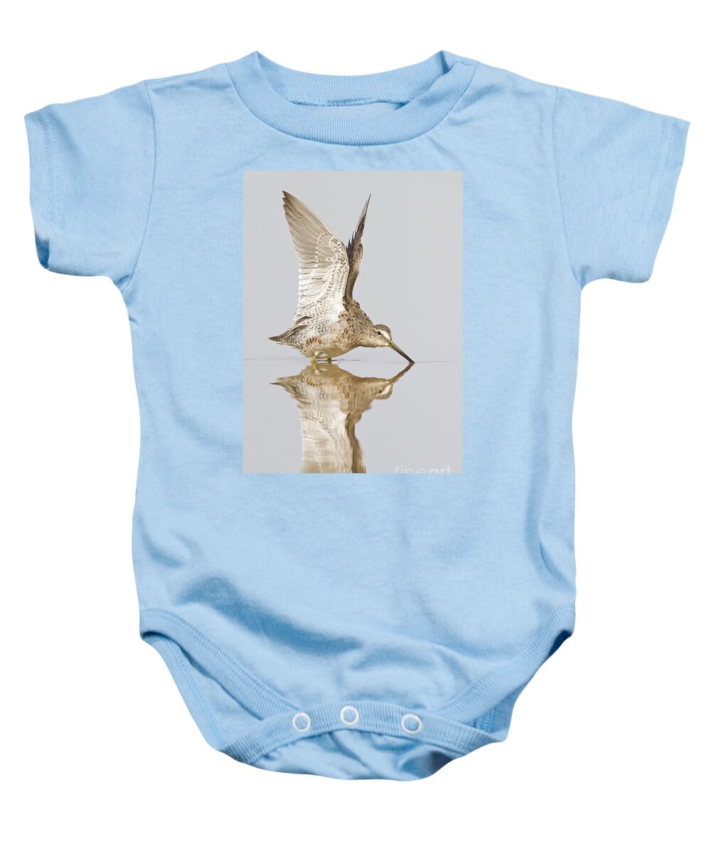 Dowitcher Baby Onesie featuring the photograph Dowitcher wing stretch by Bryan Keil