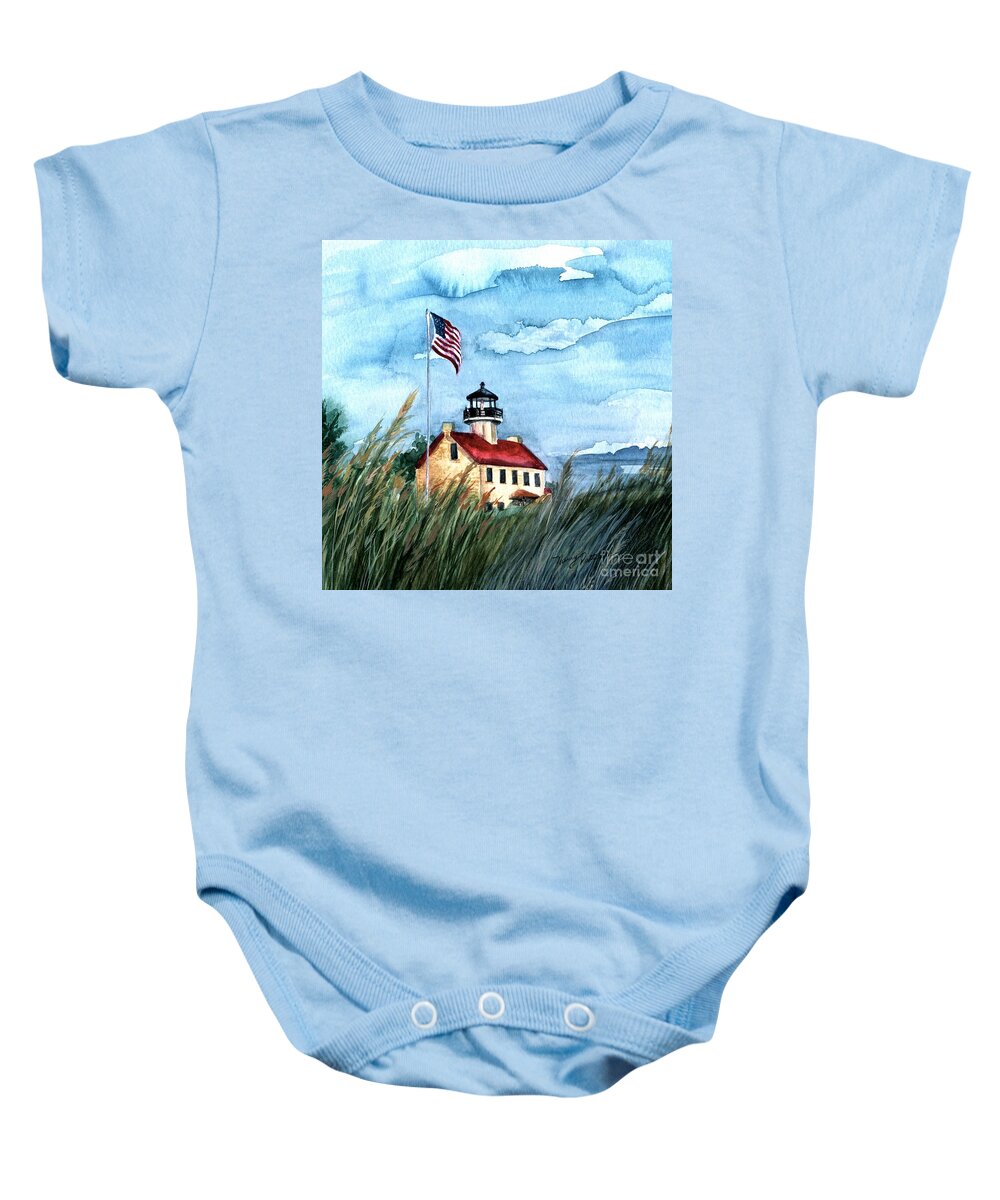 East Point Lighthouse Baby Onesie featuring the painting East Point Lighthouse 2 by Nancy Patterson