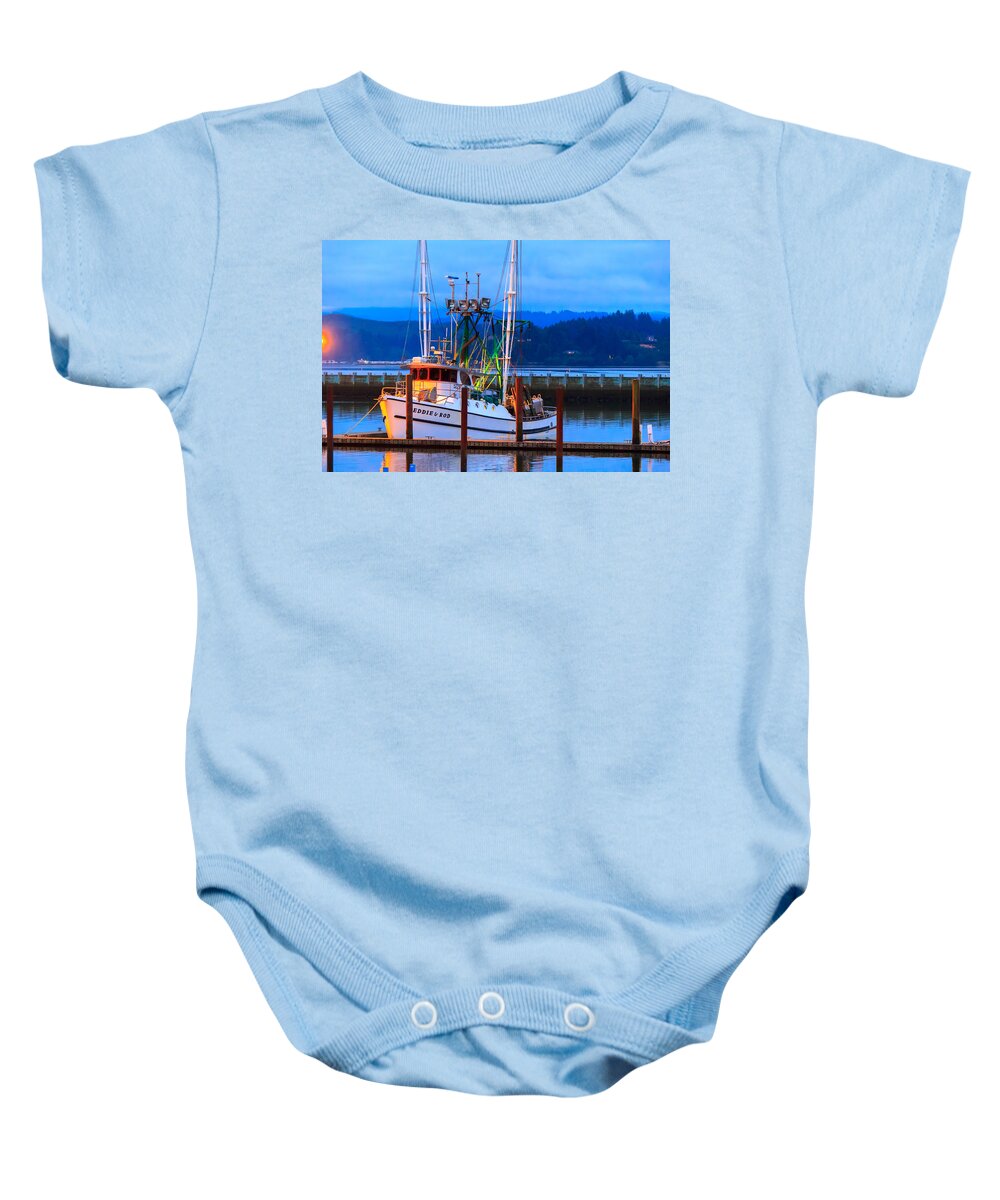 Boat Baby Onesie featuring the photograph Eddie and Rod by Chris Steele