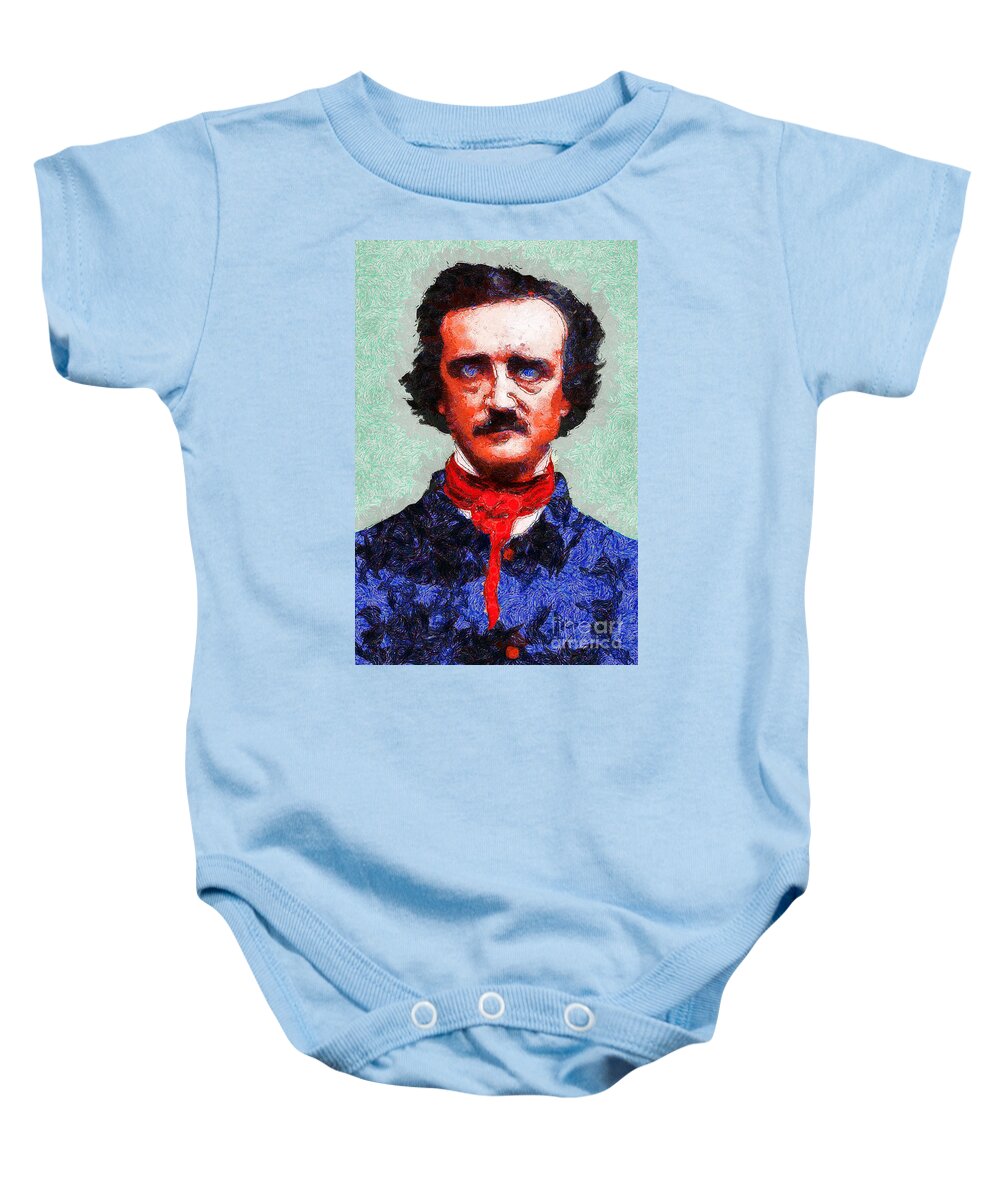 Edgar Baby Onesie featuring the photograph Edgar Allan Poe Inspired By Van Gogh 20140921 by Wingsdomain Art and Photography