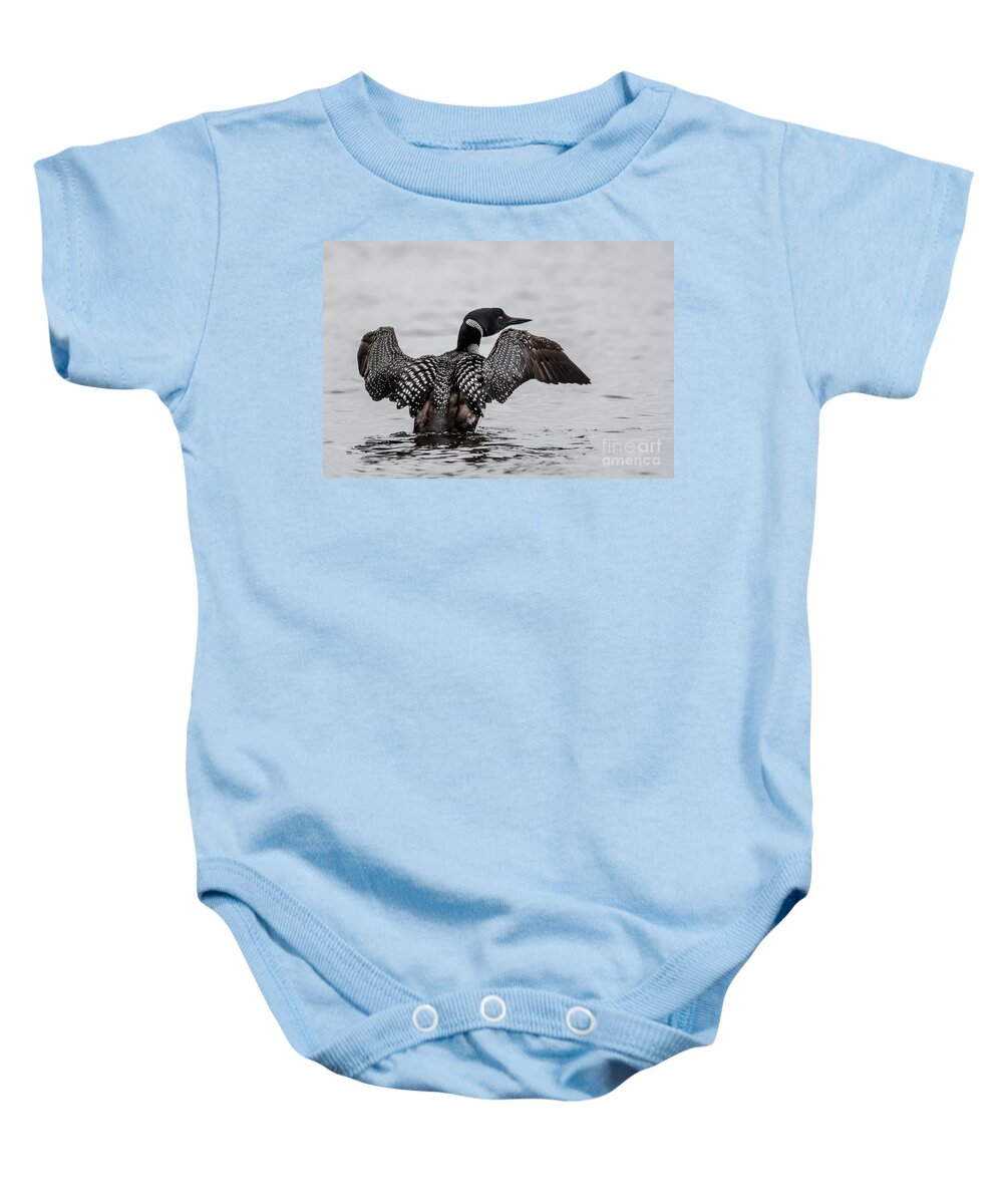 Loon Baby Onesie featuring the photograph Flapping Loon by Cheryl Baxter