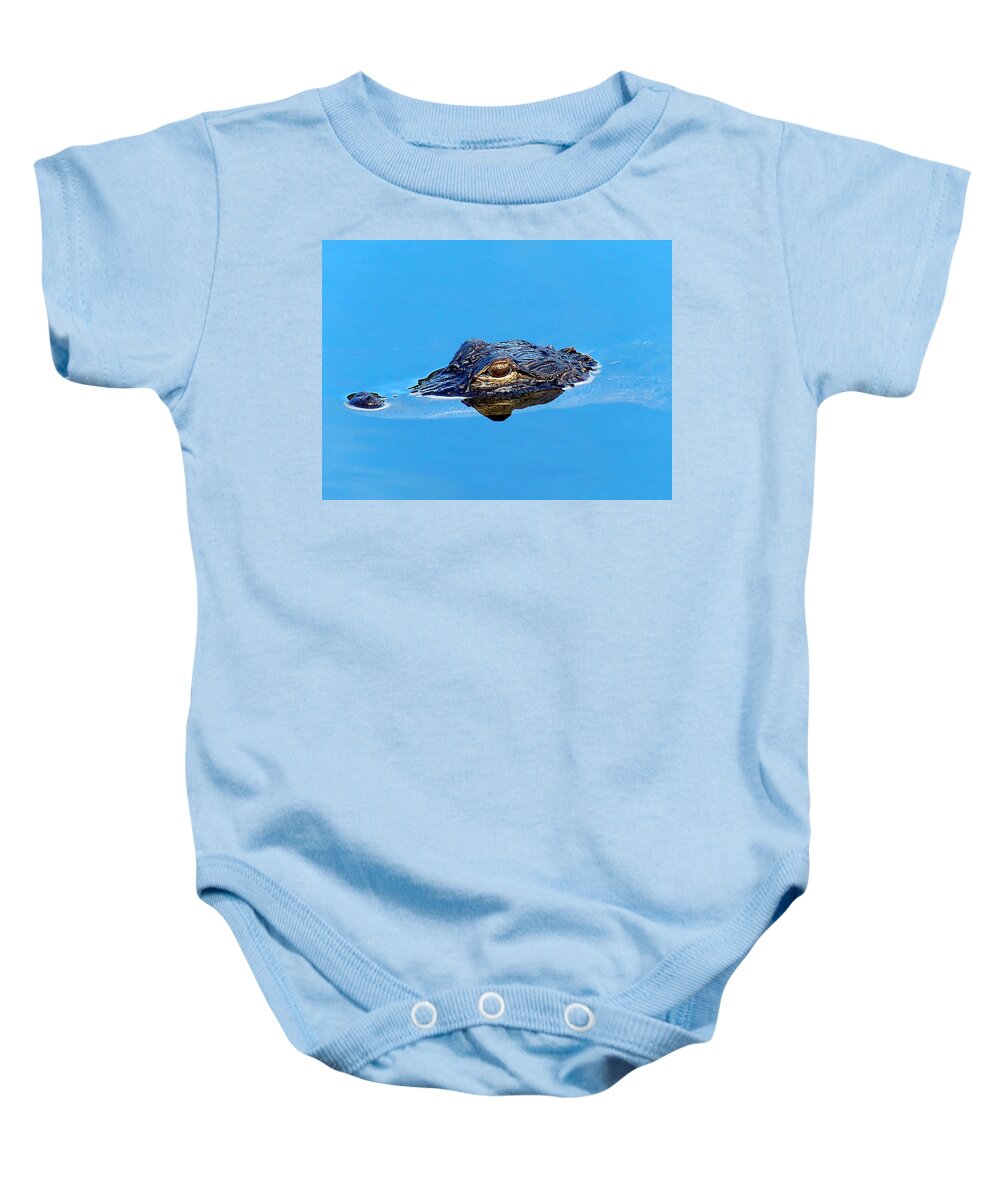 Alligator Baby Onesie featuring the photograph Floating Gator Eye by Christopher Mercer