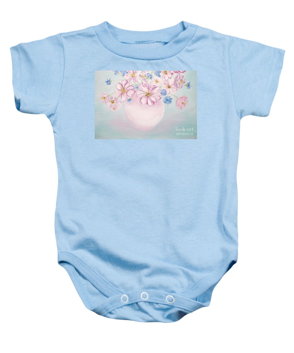 Flowers In A Vase Baby Onesie featuring the painting Flowers in a vase. Delicate blue by Oksana Semenchenko