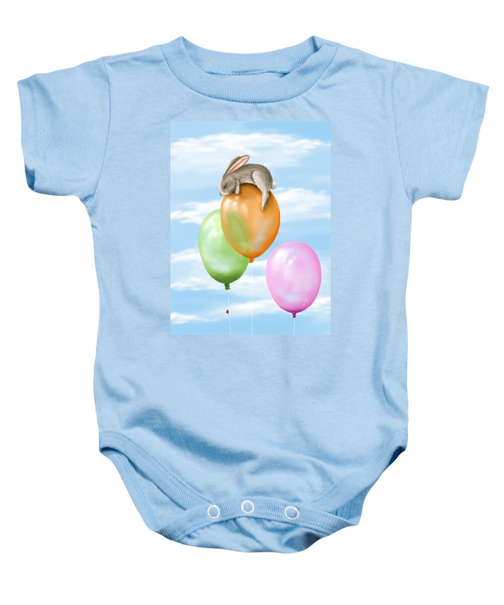 Bunny Baby Onesie featuring the painting Flying by Veronica Minozzi
