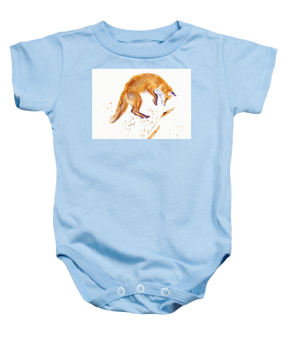 Fox Baby Onesie featuring the painting Fox Hunting by Debra Hall