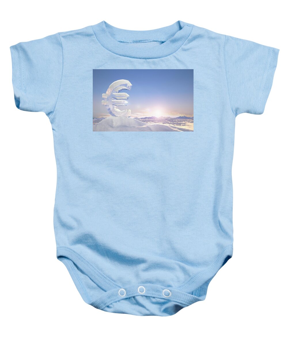Blue Baby Onesie featuring the photograph Frozen Euro Sign On Top Of Mountain by Ikon Ikon Images