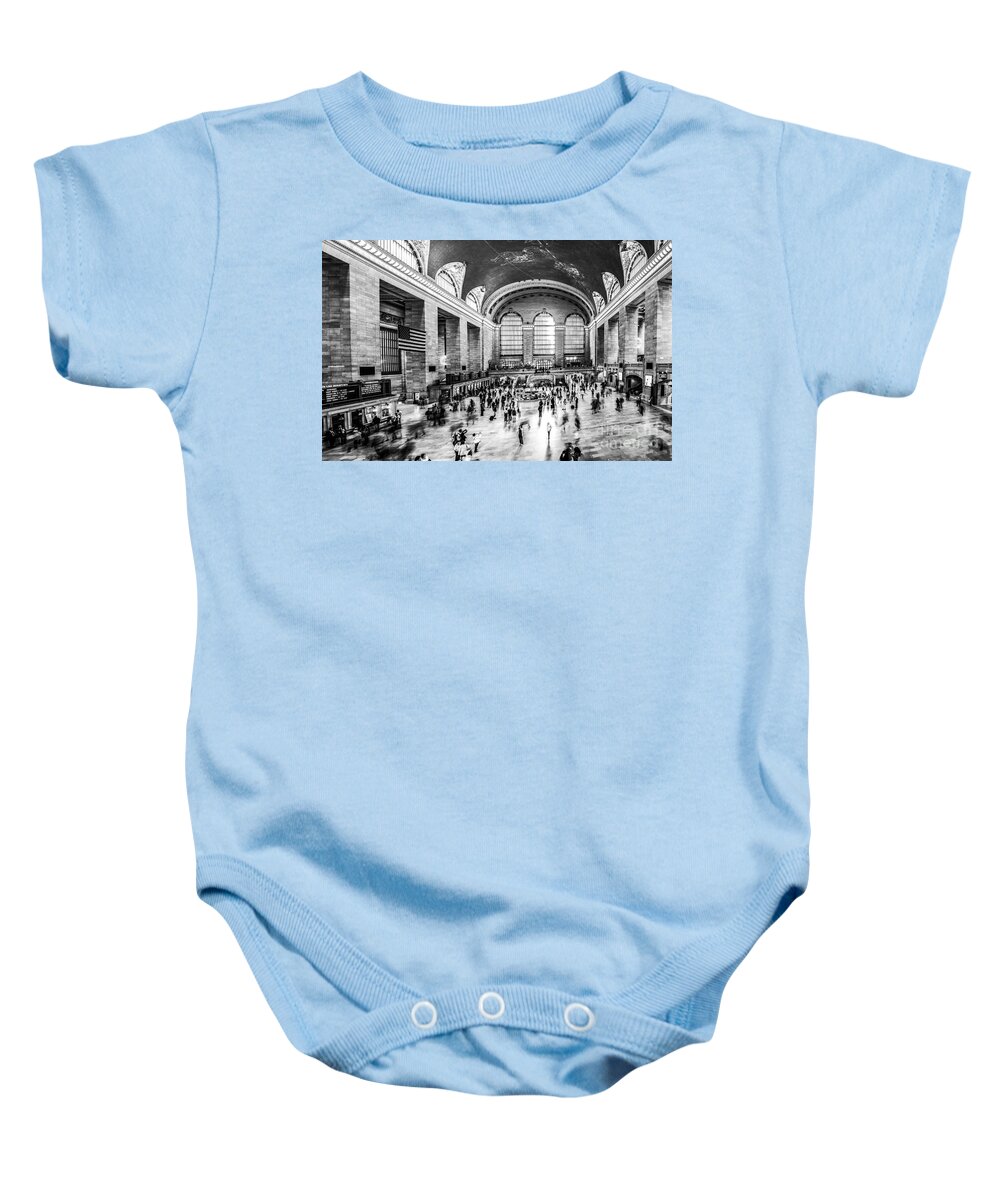 Nyc Baby Onesie featuring the photograph Grand Central Station -pano bw by Hannes Cmarits
