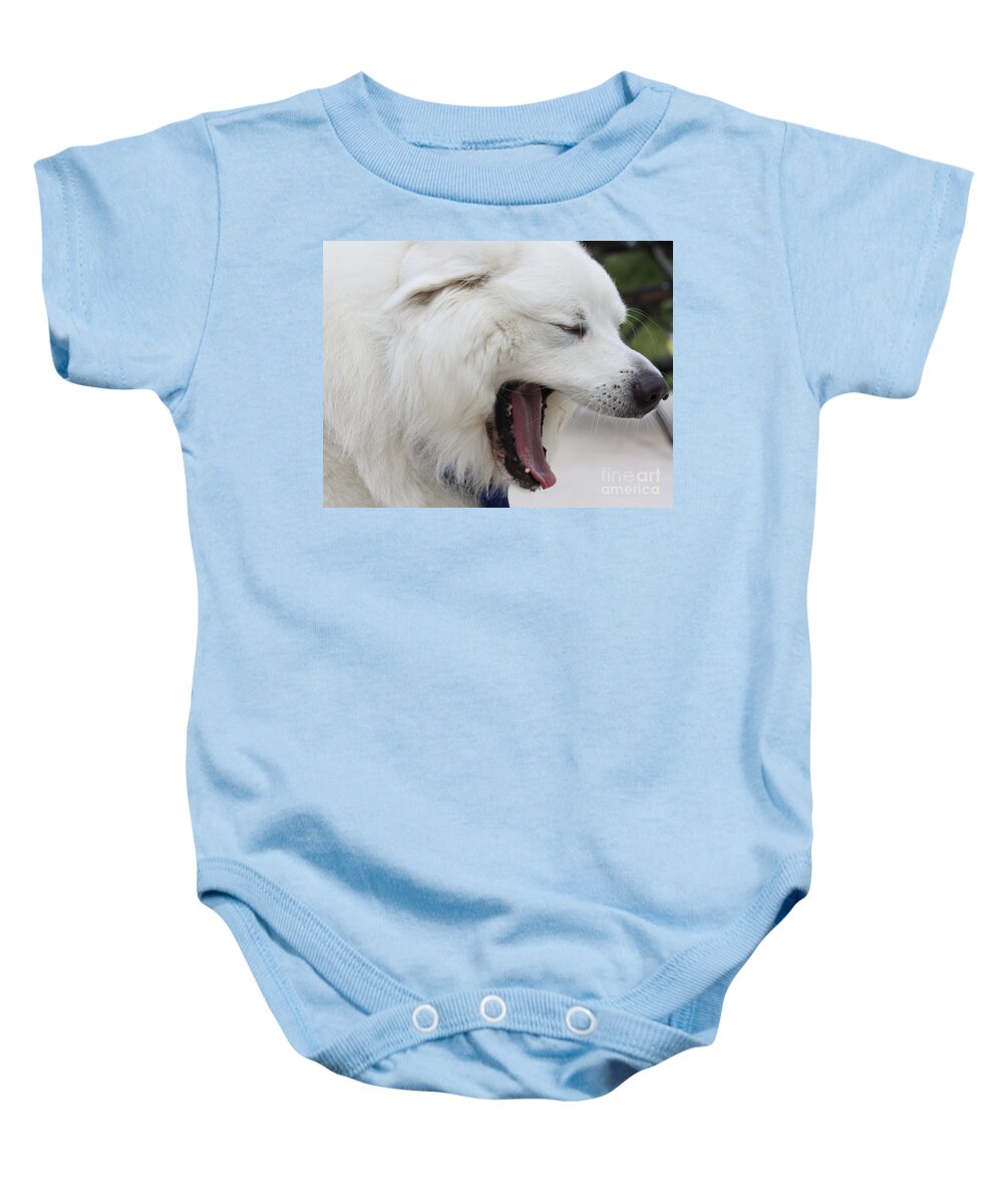 Great Pyrnesse Feelin A Little Tired Baby Onesie featuring the photograph Great Pyrnesse Feelin A Little Tired by John Telfer