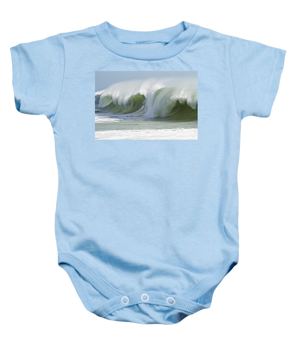Wave Baby Onesie featuring the photograph Green breaking wave tube by Heiko Koehrer-Wagner