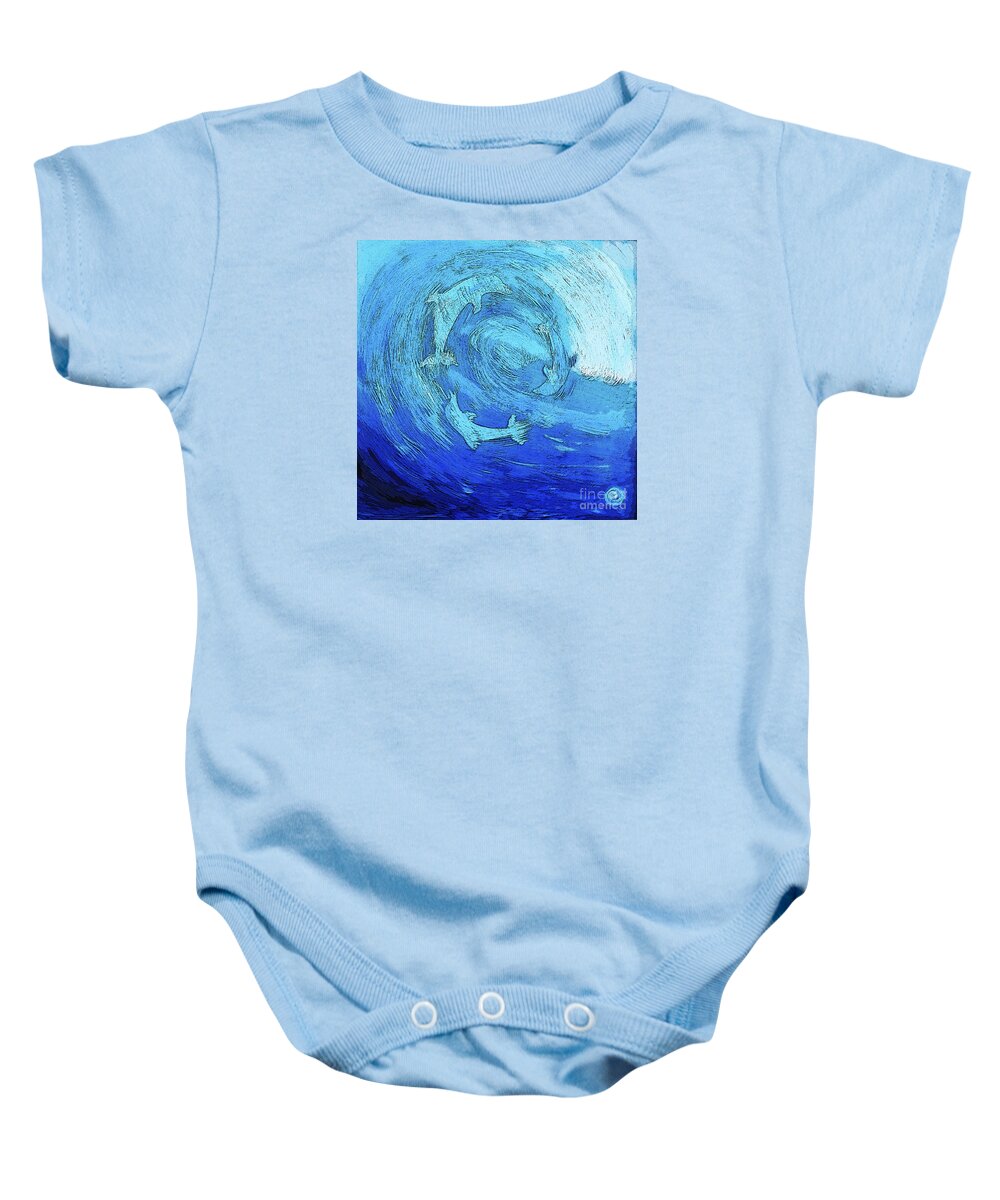 Dolphins Baby Onesie featuring the painting Green Dolphin Street by Shelley Myers