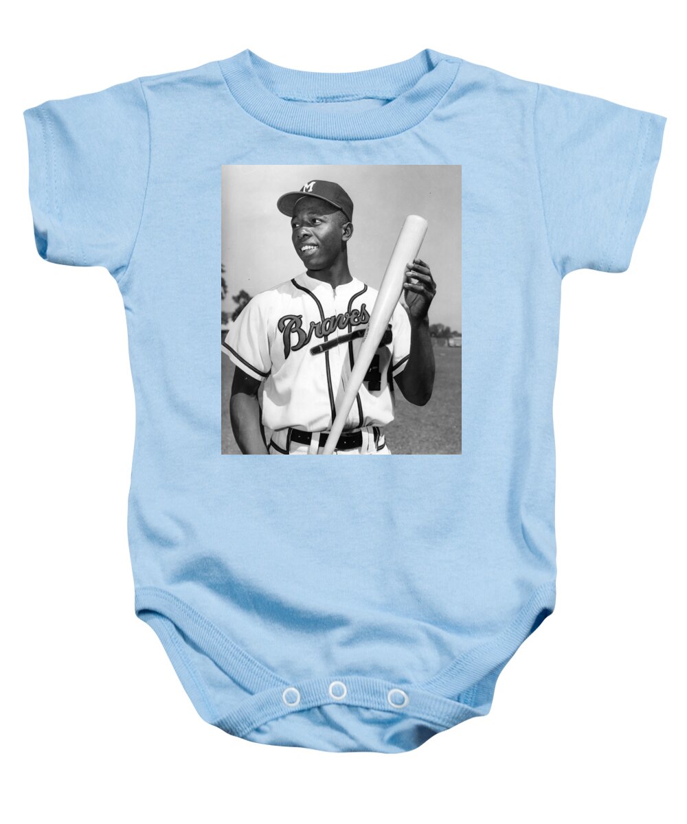 Hank Baby Onesie featuring the photograph Hank Aaron Poster by Gianfranco Weiss
