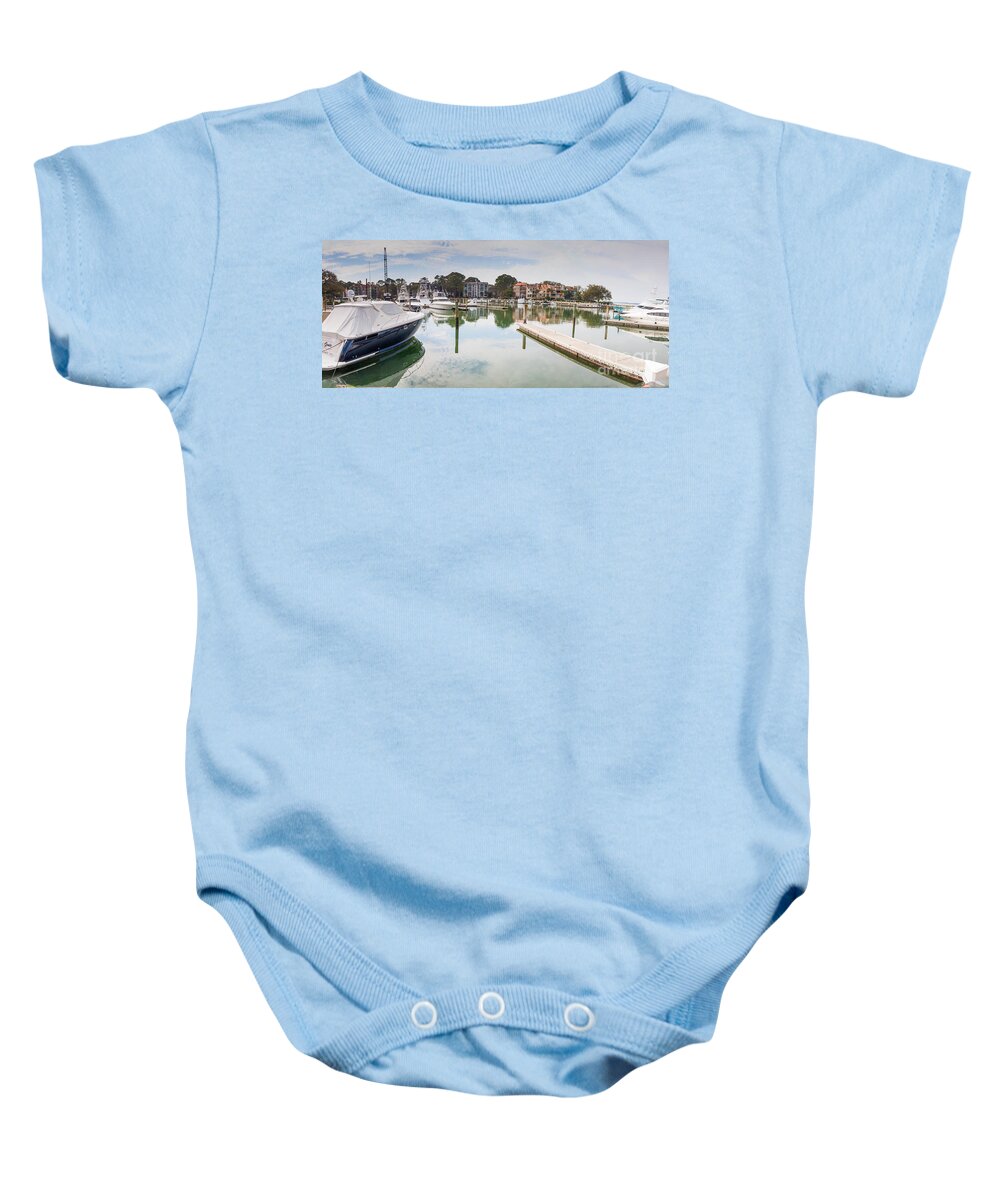 Harbortown Baby Onesie featuring the photograph Harbortown Harbor and Boats by Thomas Marchessault