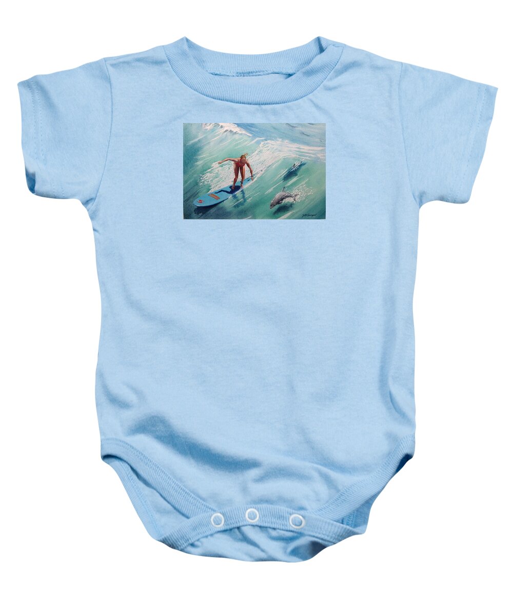 Dolphin Baby Onesie featuring the painting Harmony by Joseph Burger