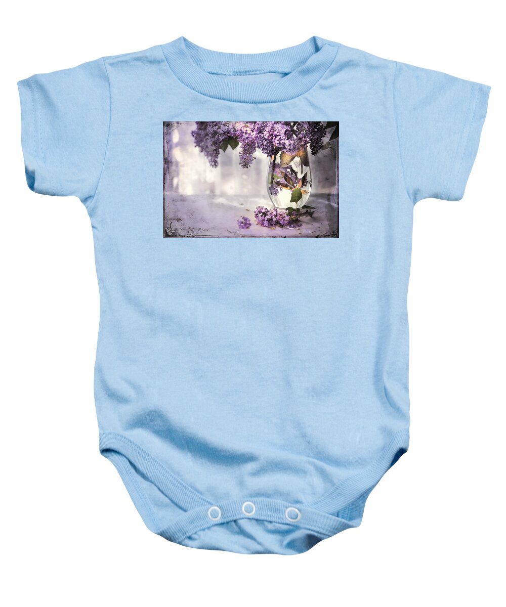 Lilacs Baby Onesie featuring the photograph I Picked A Bouquet Of Lilacs Today by Theresa Tahara