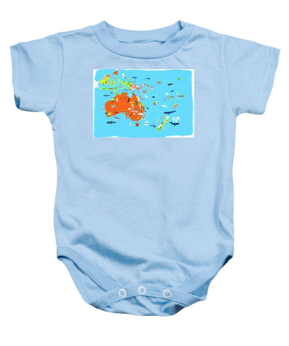 Abundance Baby Onesie featuring the photograph Illustrated Map Of Australasian by Ikon Ikon Images