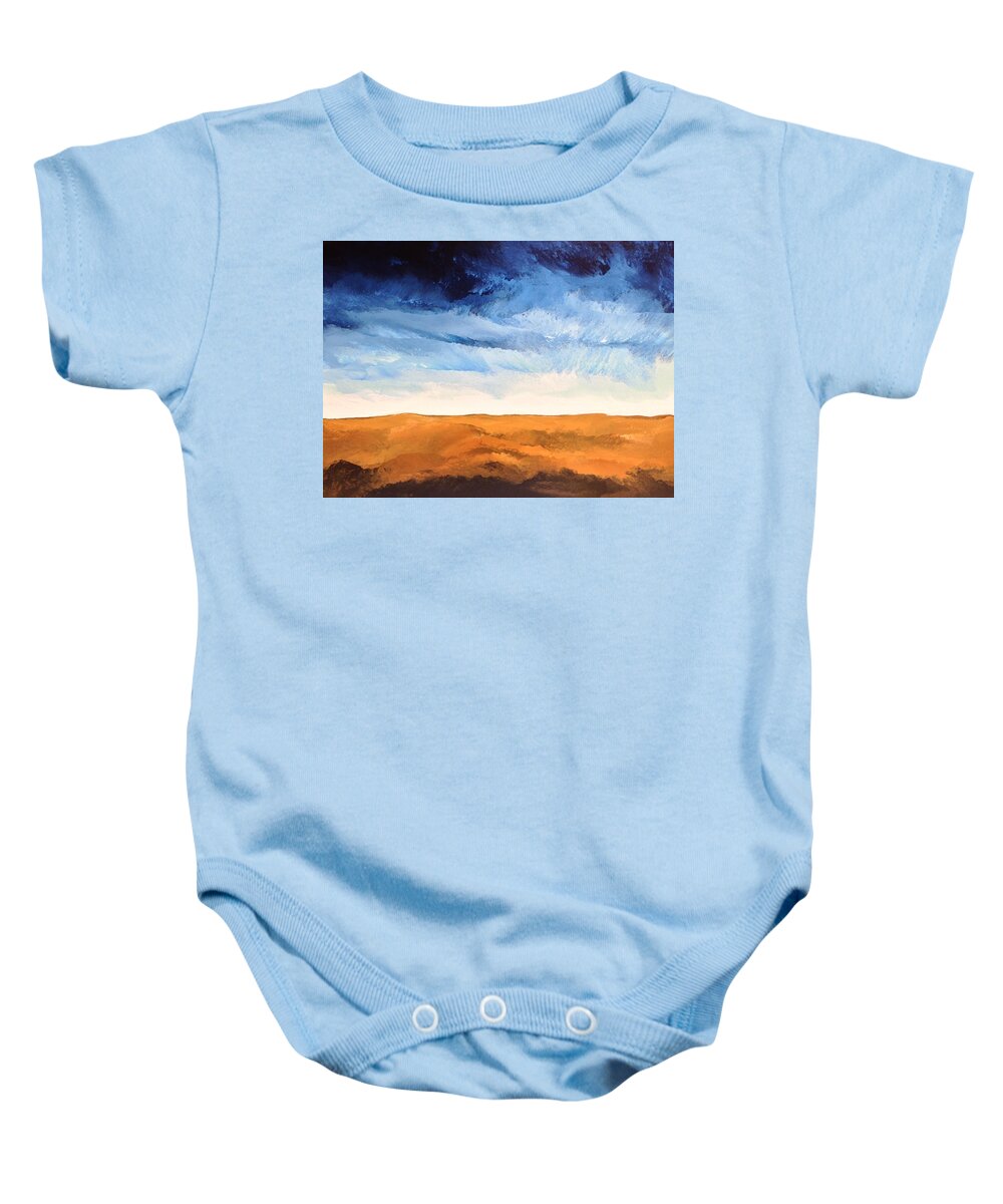 Dark Blue Sky Baby Onesie featuring the painting In The Distance by Linda Bailey