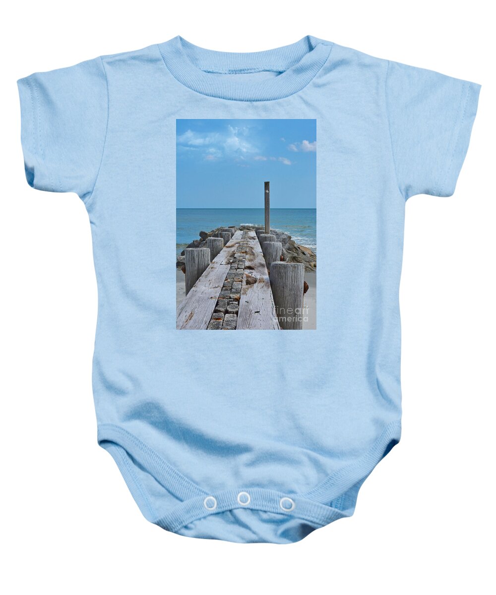 Beach Baby Onesie featuring the photograph Jetty At Pawleys Island by Kathy Baccari