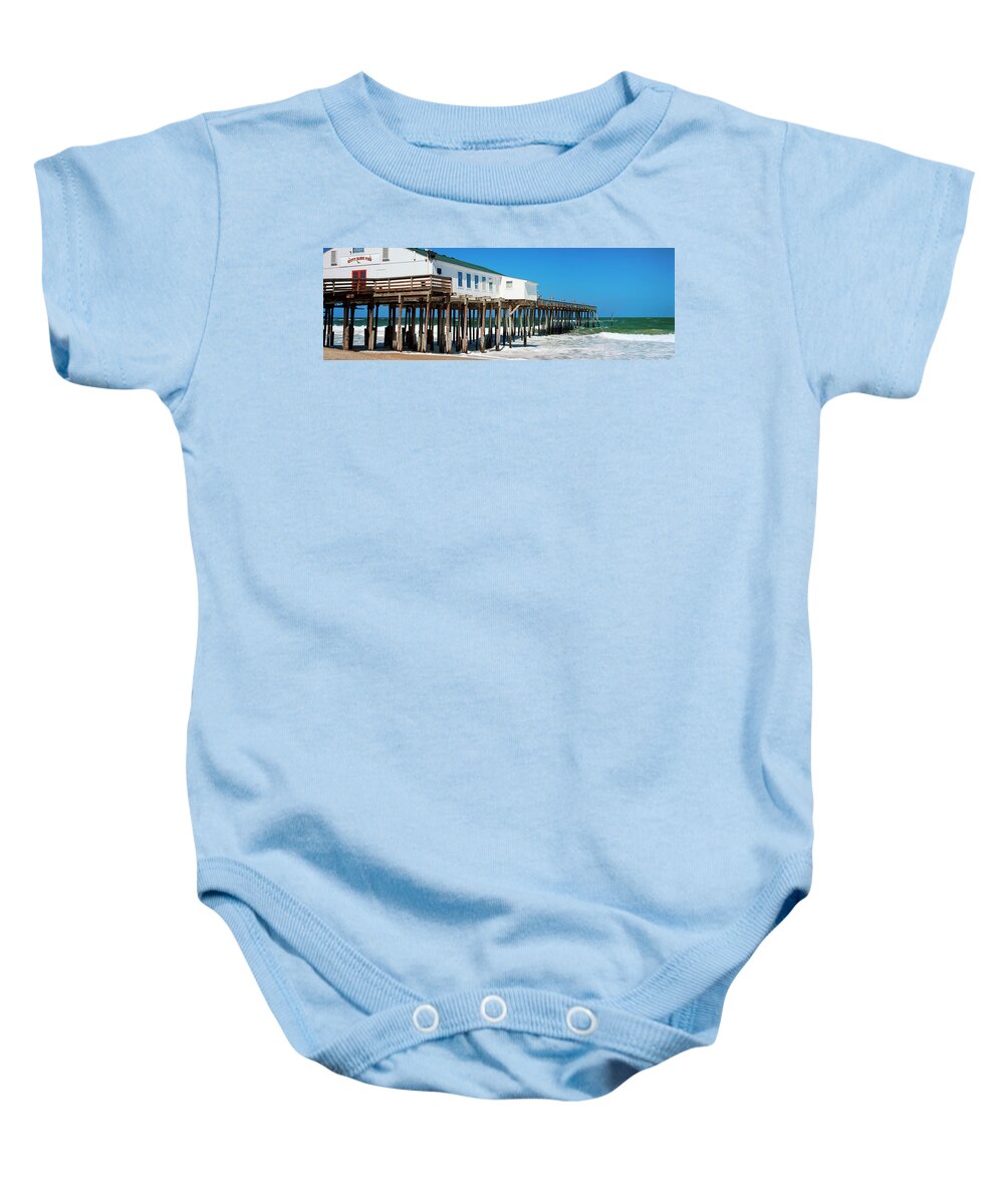 Photography Baby Onesie featuring the photograph Kitty Hawk Pier On The Beach, Kitty by Panoramic Images