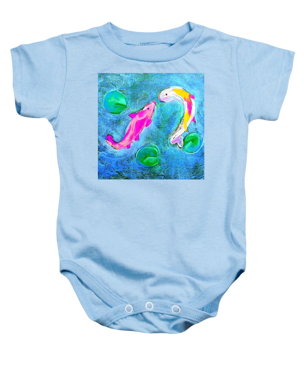Fish Baby Onesie featuring the painting Kissing Kois by Sue Jacobi