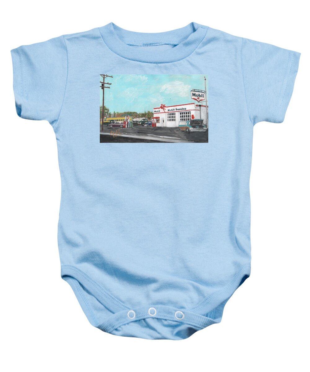 Gas Stations Baby Onesie featuring the painting Koki's Garage by Cliff Wilson