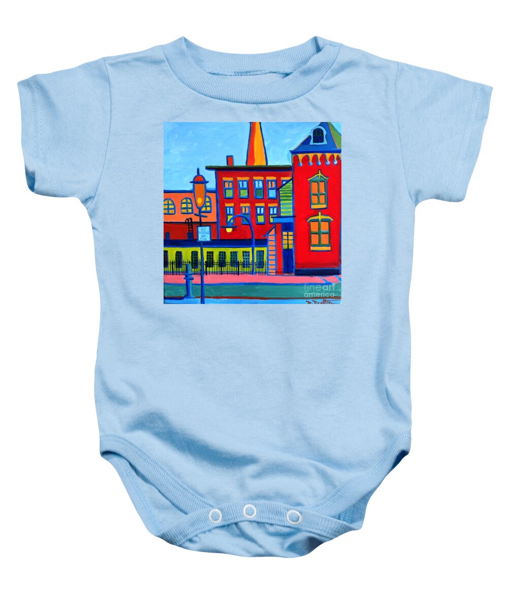 Landscape Baby Onesie featuring the painting Life Revolving in the City Lowell MA by Debra Bretton Robinson