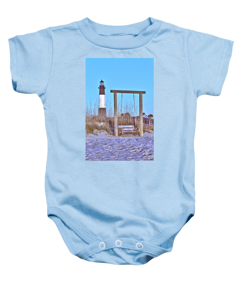 9667 Baby Onesie featuring the photograph Lighthouse and Swing by Gordon Elwell