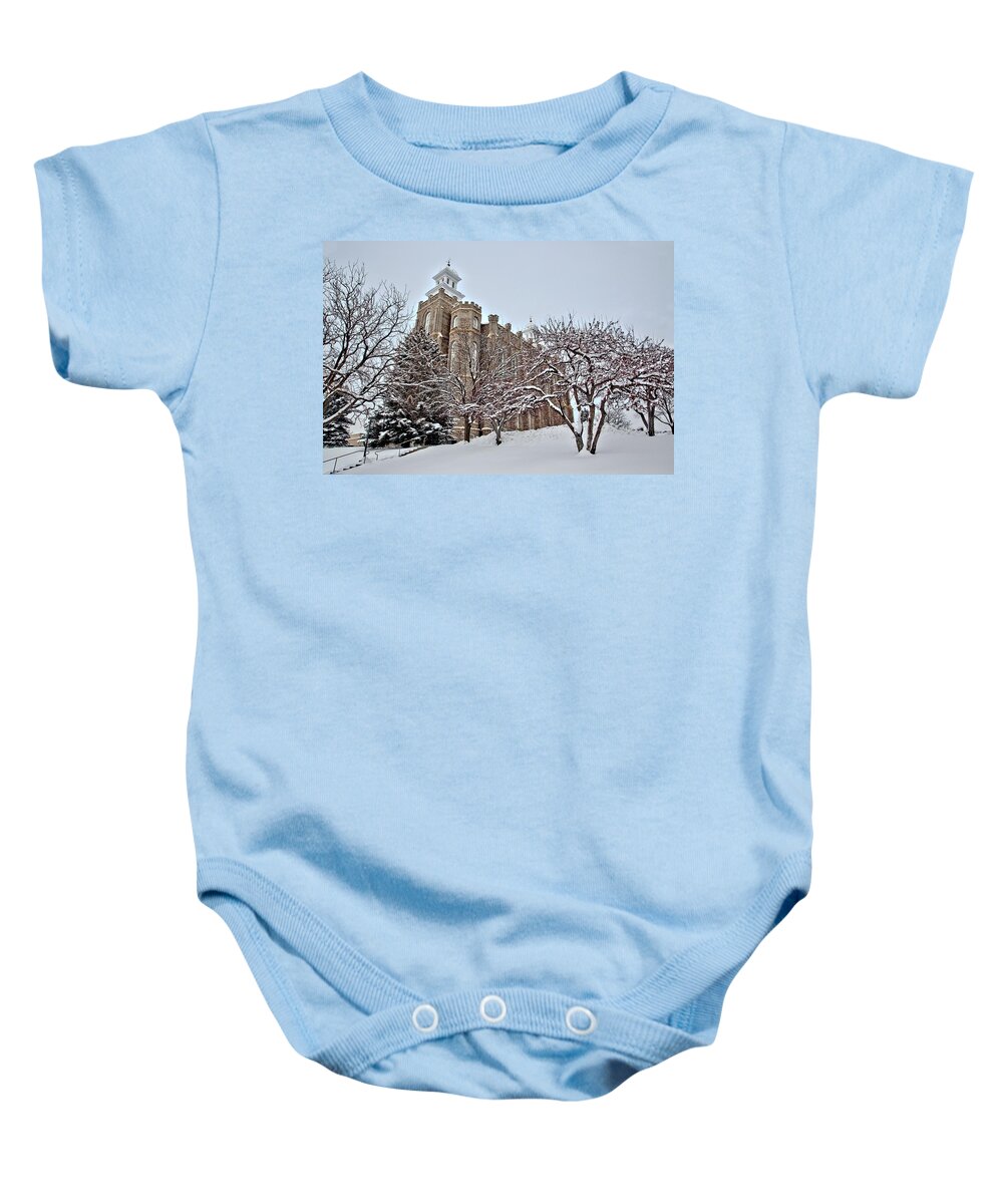 Logan Baby Onesie featuring the photograph Logan Temple Winter by David Andersen