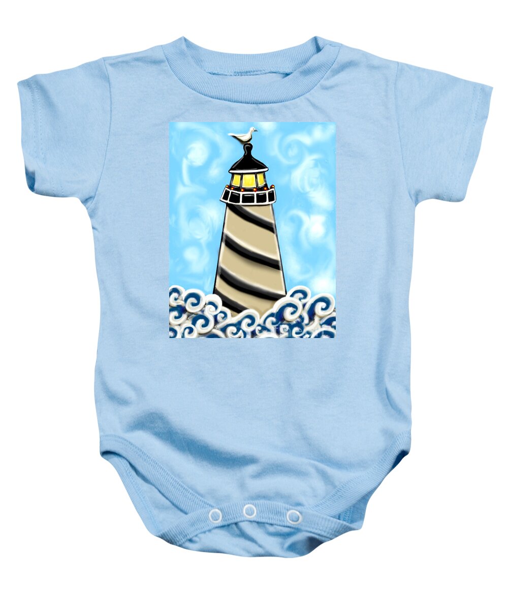 Ocean Baby Onesie featuring the painting Lonely Lighthouse by Cynthia Snyder